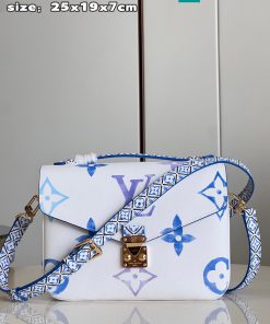 Túi xách Louis Vuitton Pochette Metit cao cấp da bê màu xanh size 25cm