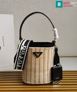 Túi xách Prada cao cấp liễu gai đan lát màu đen size 18cm