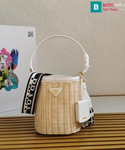 Túi xách Prada cao cấp liễu gai đan lát màu trắng size 18cm