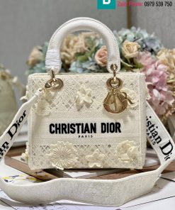 Túi xách Dior Lady cao cấp canvas màu trắng size 24cm