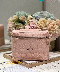 Túi xách Dior Vanity cao cấp chất liệu vải màu hồng size 25cm
