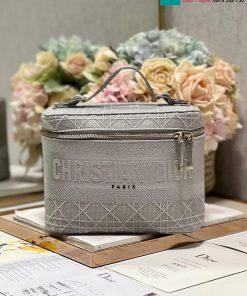 Túi xách Dior Vanity cao cấp chất liệu vải màu xám size 25cm