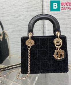 Túi xách Dior Lady cao cấp canvas màu đen size 17cm