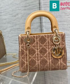 Túi xách Dior Lady cao cấp canvas màu nude size 17cm