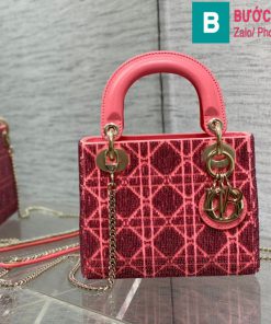 Túi xách Dior Lady cao cấp canvas màu hồng size 17cm