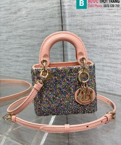 Túi xách Dior Lady mini cao cấp canvas màu hồng nude size 12cm