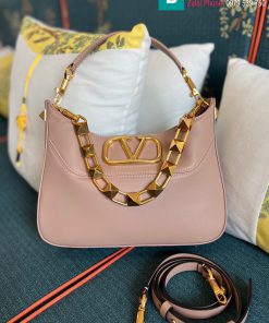 Túi xách Valentino Gravani Stud Sign Hobo cao cấp da bò màu hồng nhạt size 28cm