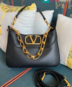 Túi xách Valentino Gravani Stud Sign Hobo cao cấp da bò màu đen size 28cm