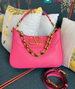 Túi xách Valentino Gravani Stud Sign Hobo cao cấp da bò màu hồng đậm size 28cm