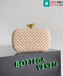 Ví cầm tay Bottega Veneta Knot cao cấp da cừu màu hồng nude size 20.5cm
