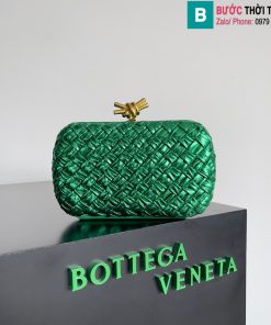 Ví cầm tay Bottega Veneta Knot cao cấp da cừu màu xanh lá size 20.5cm