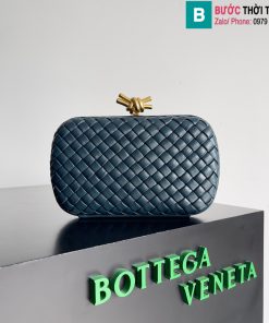 Ví cầm tay Bottega Veneta Knot cao cấp da cừu màu xanh lam size 20.5cm