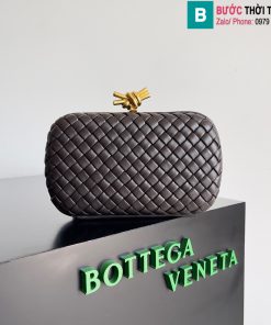 Ví cầm tay Bottega Veneta Knot cao cấp da cừu màu nâu thẫm size 20.5cm