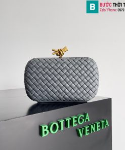 Ví cầm tay Bottega Veneta Knot cao cấp da cừu màu xám size 20.5cm