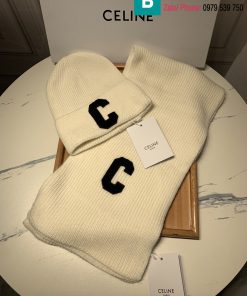 Khăn quàng và mũ Celine len màu trắng