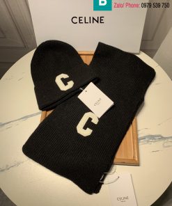Khăn quàng và mũ Celine len màu đen