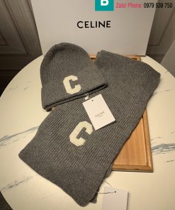 Khăn quàng và mũ Celine len màu xám