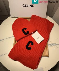 Khăn quàng và mũ Celine len màu đỏ