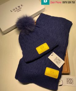 Khăn quàng và mũ Loewe len màu xanh