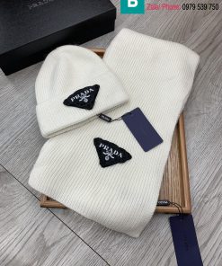 Khăn quàng và mũ Prada len màu trắng