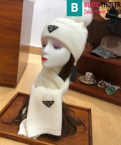 Khăn quàng và mũ Prada len màu trắng