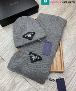 Khăn quàng và mũ Prada len màu xám