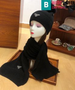 Khăn quàng và mũ Prada len màu đen
