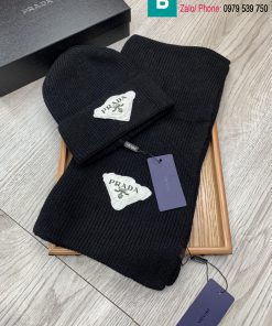 Khăn quàng và mũ Prada len màu đen