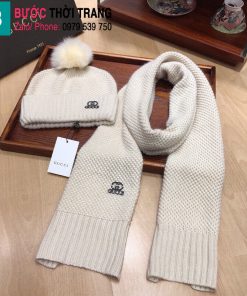 Khăn quàng và mũ gucci len màu trắng