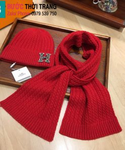 Khăn quàng và mũ Hermes len màu đỏ