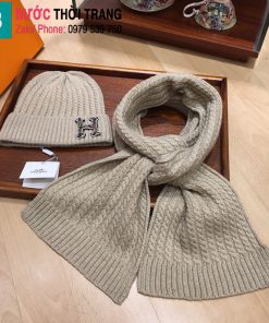 Khăn quàng và mũ Hermes len màu xám