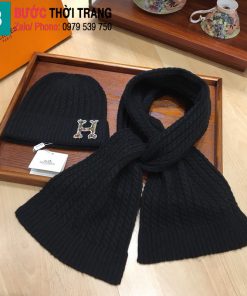 Khăn quàng và mũ Hermes len màu đen