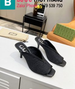 Dép cao gót Gucci mũi vuông hở màu đen