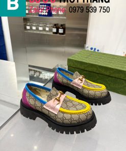 Giày oxford Gucci Groove đính logo thêu logo màu vàng