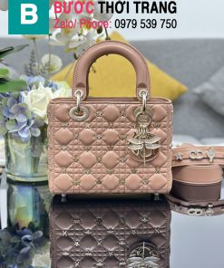 Túi xách Dior Lady màu hồng nude có logo chuồn chuồn size 20cm