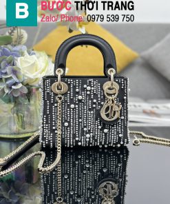 Túi xách Dior Lady mini hàng likeauth màu đen đính ngọc cực đẹp size 17cm