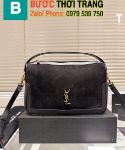 Túi xách YSL đeo chéo, có hình dạng chữ nhật da lộn màu đen size 29cm