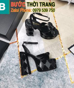 Dép xăng đan cao gót ysl 15 cm màu đen lấp lánh