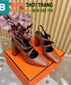 Giày cao gót hermes sang trọng, thiết kế viền khuy đan xen nữ tính