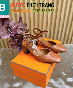 Giày cao gót hermes màu nâu, đen, bạc khuy cài rất đẹp cao 6 cm