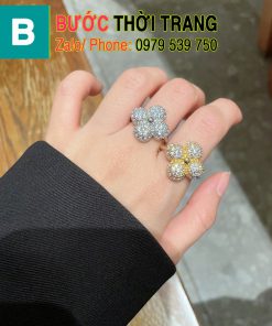 Nhẫn Lv màu vàng, màu bạc họa tiết cỏ 4 lá may mắn