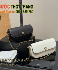 Túi kẹp nách Coach size 24cm màu đen và màu trắng, da thật xinh xắn
