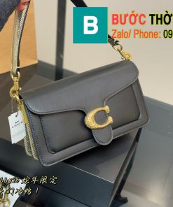 Túi xách Coach đeo chéo, viền da trăn màu đen size 25cm
