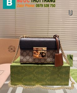 Túi xách Gucci padlock màu nâu size 20 cm, dây đeo chéo tag vàng