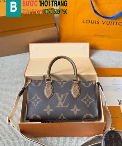 Túi xách Lv Onthego East West màu nâu size 25 cm, khóa kéo sang trọng