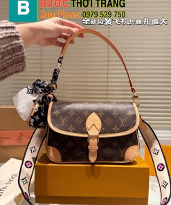 Túi xách lv nano diane size 24 cm, túi màu nâu monogram dây đeo chéo bản to cá tính