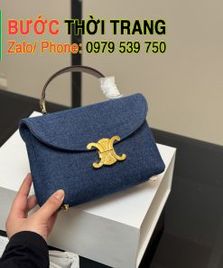 Túi xách celine size 20 cm, màu xanh vải denim full hộp