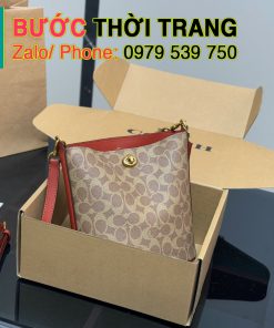 Túi xách Coach màu nâu khóa xoáy size 20 cm, túi xách tay hay đeo chéo đều đẹp