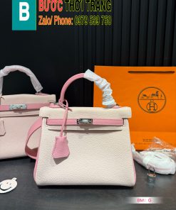 Túi xách Hermes kelly màu trắng hồng dễ thương size 20, 25, 30 cm