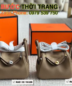 Túi xách hermes lindy màu ghi nâu size 19 cm, tag vàng và tag bạc rất đẹp